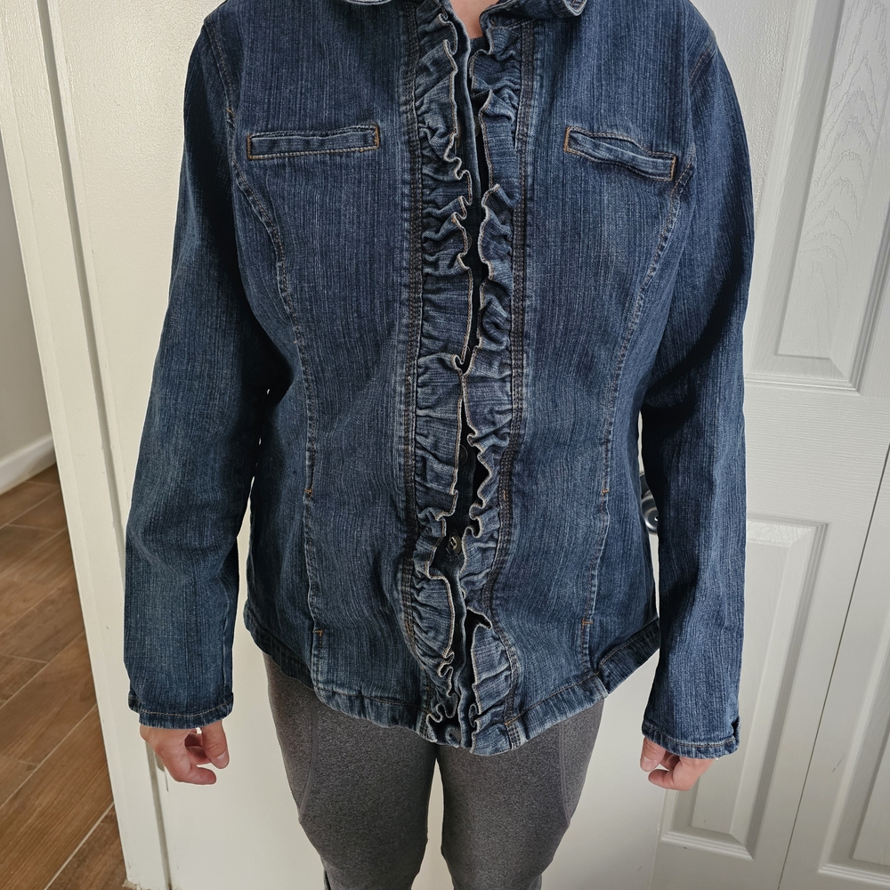 Denim Ruffle Front Jacket - XXL